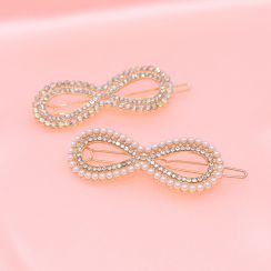 2PCS/Set Infinity Hair Pin Rhinestone Crystal Pearl Hair Clip For Ladies