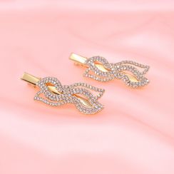 Fashion Gold 2PCS/Card Lip Pattern Rhinestone Crystal Women's HairPins