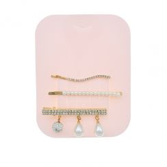 3PCS/Set Gold Plating Hair Pin Rhinestone Crystal White Pearl Pendant Hair Clip