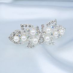 Butterfly Bowknot Style Rhinestone and Pearls Ear Auricle Side Clip Hairpins