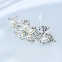 Bowknot with Flower Style Rhinestone and Pearls Ear Auricle Side Clip Hairpins