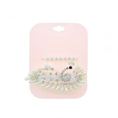 Peacock Shaped White Pearl Hair Clip Rhinestone Crystal Hair Pin