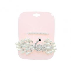 Women White Pearl Peacock Shaped Hair Clip White Rhinestone Hairpin