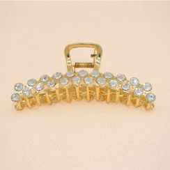 Double Rows Rhinestone Crystal Gold Tone Large Metal Hair Claw Clip Hair Clamp