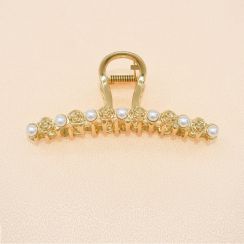 Rose Flower with Pearls Gold Tone Large Metal Hair Claw Clip Hair Clamp