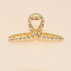 Ribbon Rhinestone Crystal with Pearls Gold Tone Metal Large Hair Claw Clip Hair Clamp