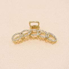 Halo Ovals Rhinestone Crystal Gold Tone Large Metal Hair Claw Clip Hair Clamp