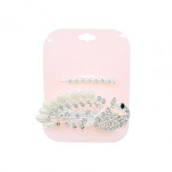 Fashion White Rhinestone Crystal AB Hairpin White Pearl Peacock Shaped Hair Clip 