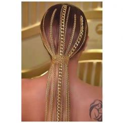 Gold Color Chunk Chain Multi Strand Tassel Ponytail Piece Extension Chains wigs Chains Set with Hairpin