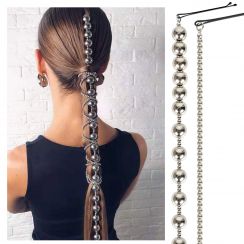 Long Balls Beads Chain Tassel Ponytail Piece Extension Chains wigs Chains Set with Hairpin