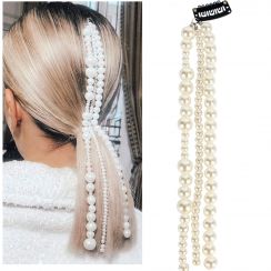 White Pearl Multi Strand Tassel Ponytail Piece Extension Chains wigs Chains Set with Hairpin