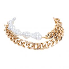 Golden Chain and Side Pearl Collar Necklace