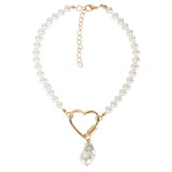 Heart Pearl Collar Necklace-Gold