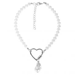 Heart Pearl Collar Necklace-Silver