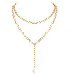 Pearl Pendant Golden Chain Larirat Necklace