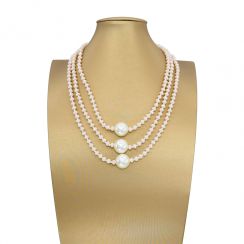 Three Layer Choker White Beads Necklaces Big Pearl Pendant Necklaces