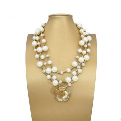 Multi Layer Choker White Pearl Neckaces Flower Pendant Necklaces