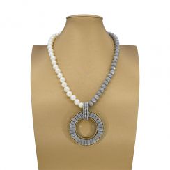 White Pearl With Grey Beads Big Round Pendant Necklaces