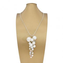 Small Round Beads Chain With Large Pearl Group Pendant Necklace