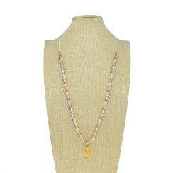 Natural Quartz Pendant and Crystal Beads Chain Necklace