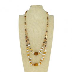 Natural White and Yellow Agate stone Double Layer Statement Necklace