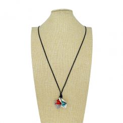 Flower Design Turquoise and Coral Beads with Metal on Leather Cord Pendant Necklace