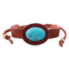 Round Balls with Oval Charming Leather Bracelet