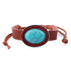 Round Balls with Oval Charming Leather Bracelet