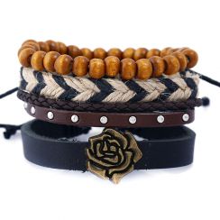 Rose Charm Braided Leather Braclets