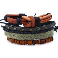 Green and Brown Knot Designed Leather Bracelets