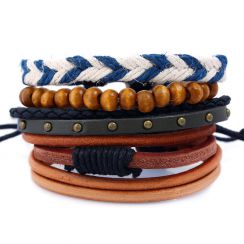 Blue and Brown Braided Leather Bracelets