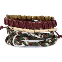 Green and Red Hook Leather Necklace and Bracelets