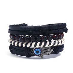 Black and White Charm and Leather Bracelets