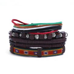 Artistic Braided Leather and Wood Bracelets