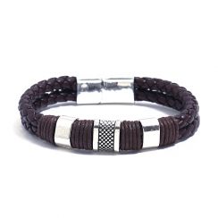 Brown Leather Bracelet with Silver Lock