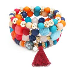 Colorful Stones with Tassel Wide Bracelet