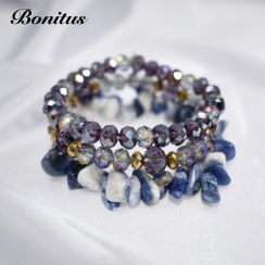 Triple Beaded Crystal and Stones Bracelet