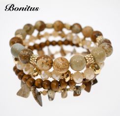 Brown Natural Stone and Crystal Bracelets