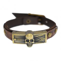 Men Punk Alloy Leather Bracelet the Skull Bangle Wristband