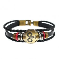 Aries Alloy Leather Bracelet for Constellation Braided Rope Bracelet