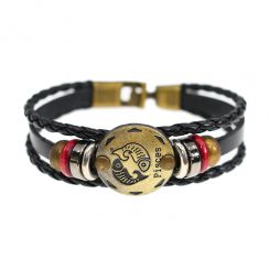 Pisces Alloy Leather Bracelet for Constellation Braided Rope Bracelet