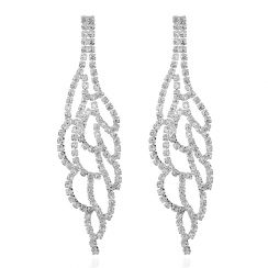 Feather Pattern Rhinestone Crystal Earrings