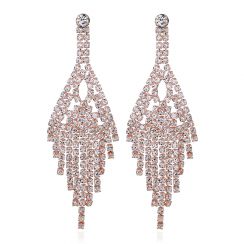 Rich Tassel Rhinestone Crystal Earrings-Rose