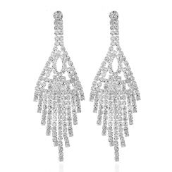 Rich Tassel Rhinestone Crystal Earrings-Silver