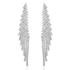 Wing Tassel Rhinestone Crystal Earrings-Silver