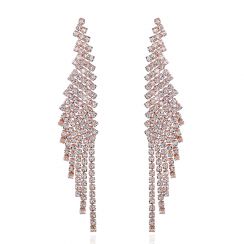 Wing Tassel Rhinestone Crystal Earrings-Rose