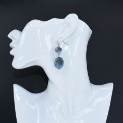 Oval Crystal Dangle Drop Earrings - Blue