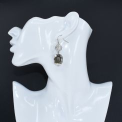 Oval Crystal Dangle Drop Earrings - Grey