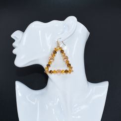 Triangle Crystal Dangle Drop Earrings - Brown