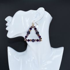 Triangle Crystal Dangle Drop Earrings - Purple